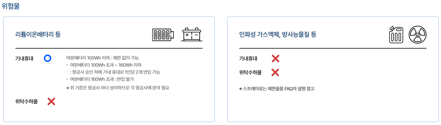 기내 반입 금지 물품 리스트 확인