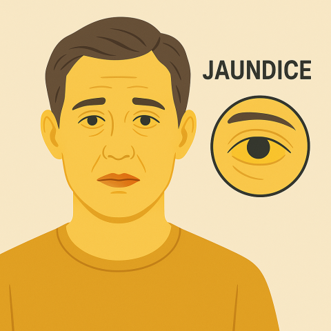 황달이 나타난 환자의 눈과 피부