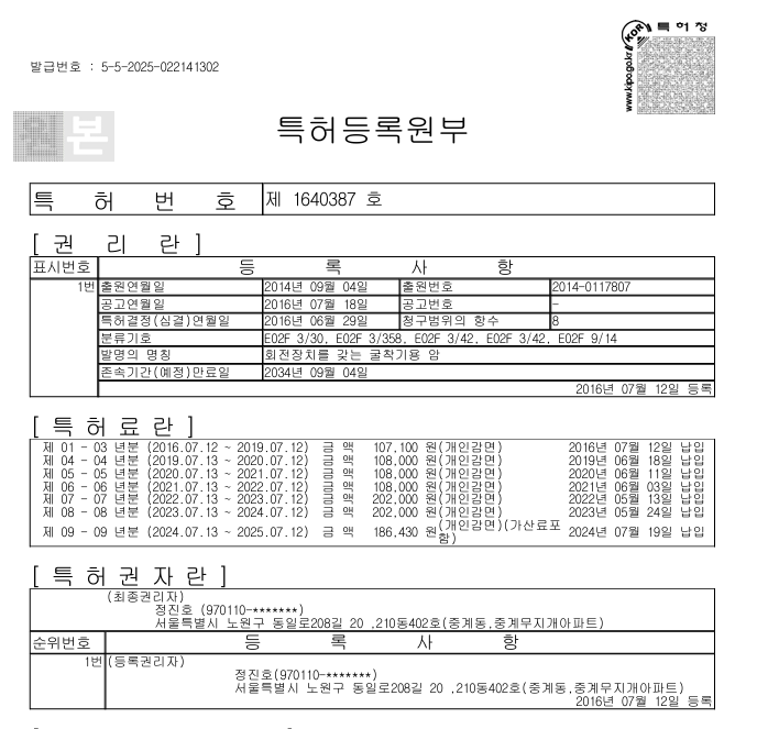 회전암 등록원부