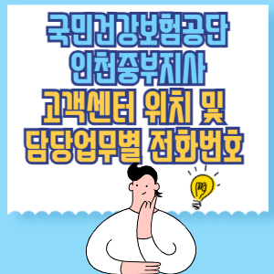 국민건강보험공단 인천중부지사 고객센터 위치 및 담당업무별 전화번호