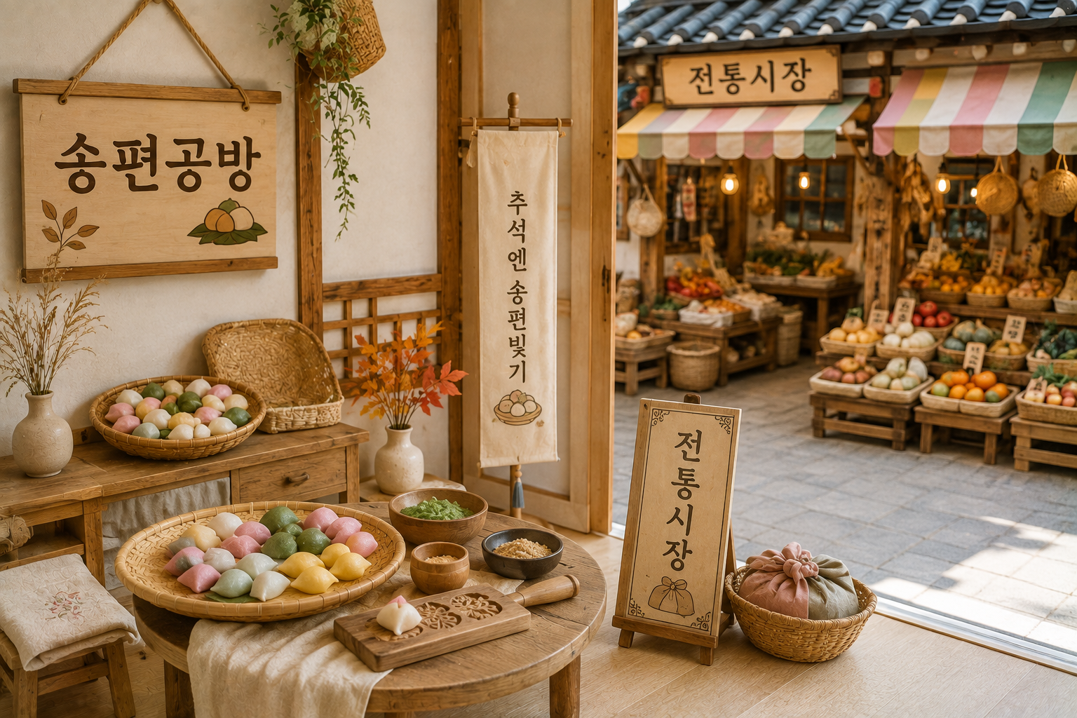 송편공방과 전통시장의 가을 풍경