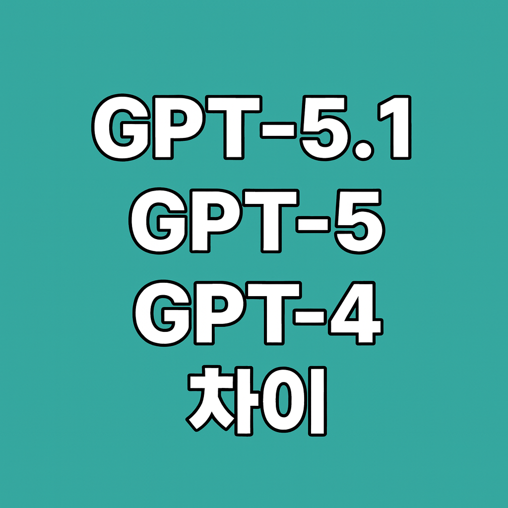 "민트색 배경 위에 ‘GPT-5.1, GPT-5, GPT-4 차이’라는 흰색 글씨가 중앙 정렬로 배치된 비교 썸네일 이미지"