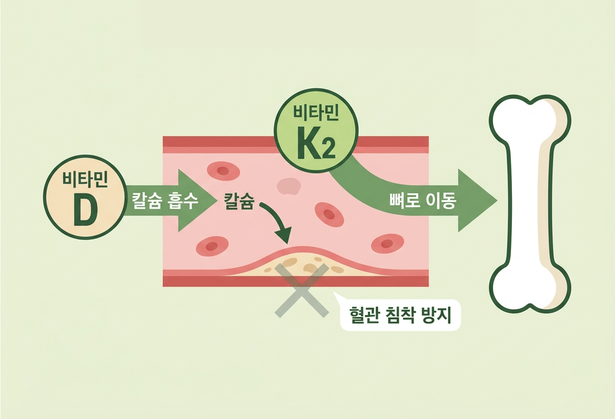 비타민D와 K2의 칼슘 흡수 뼈 이동 시너지 작용 안내
