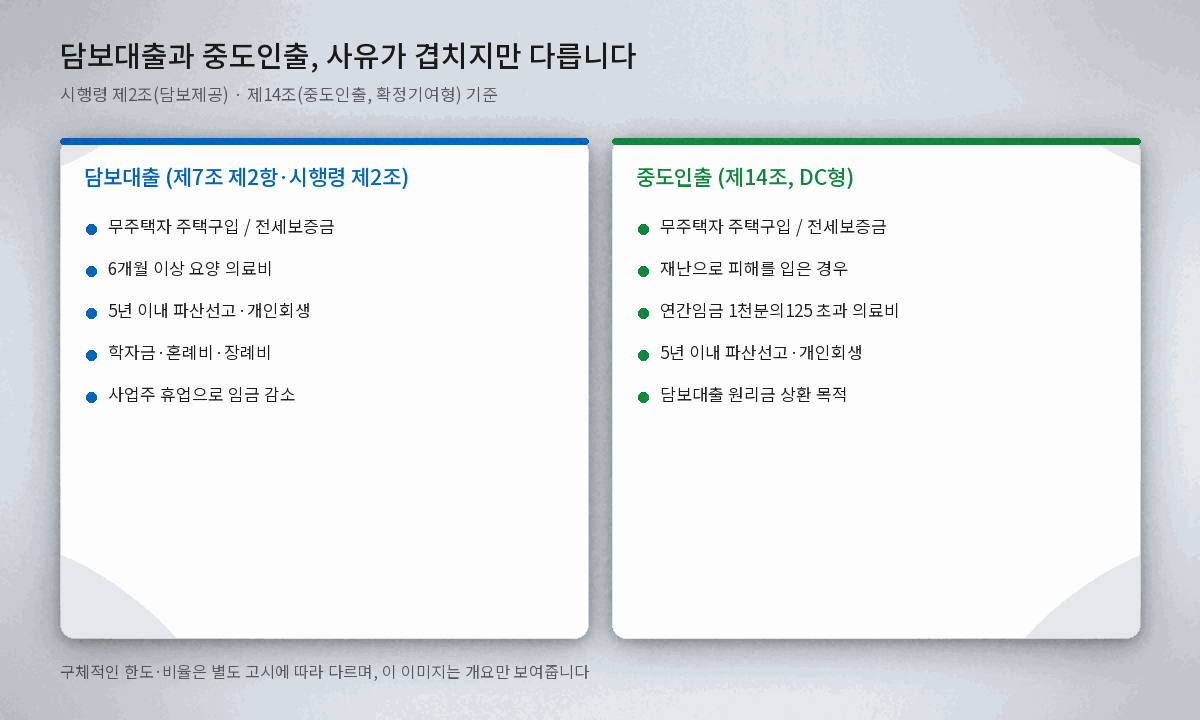 퇴직연금 담보대출 중도인출 사유 비교