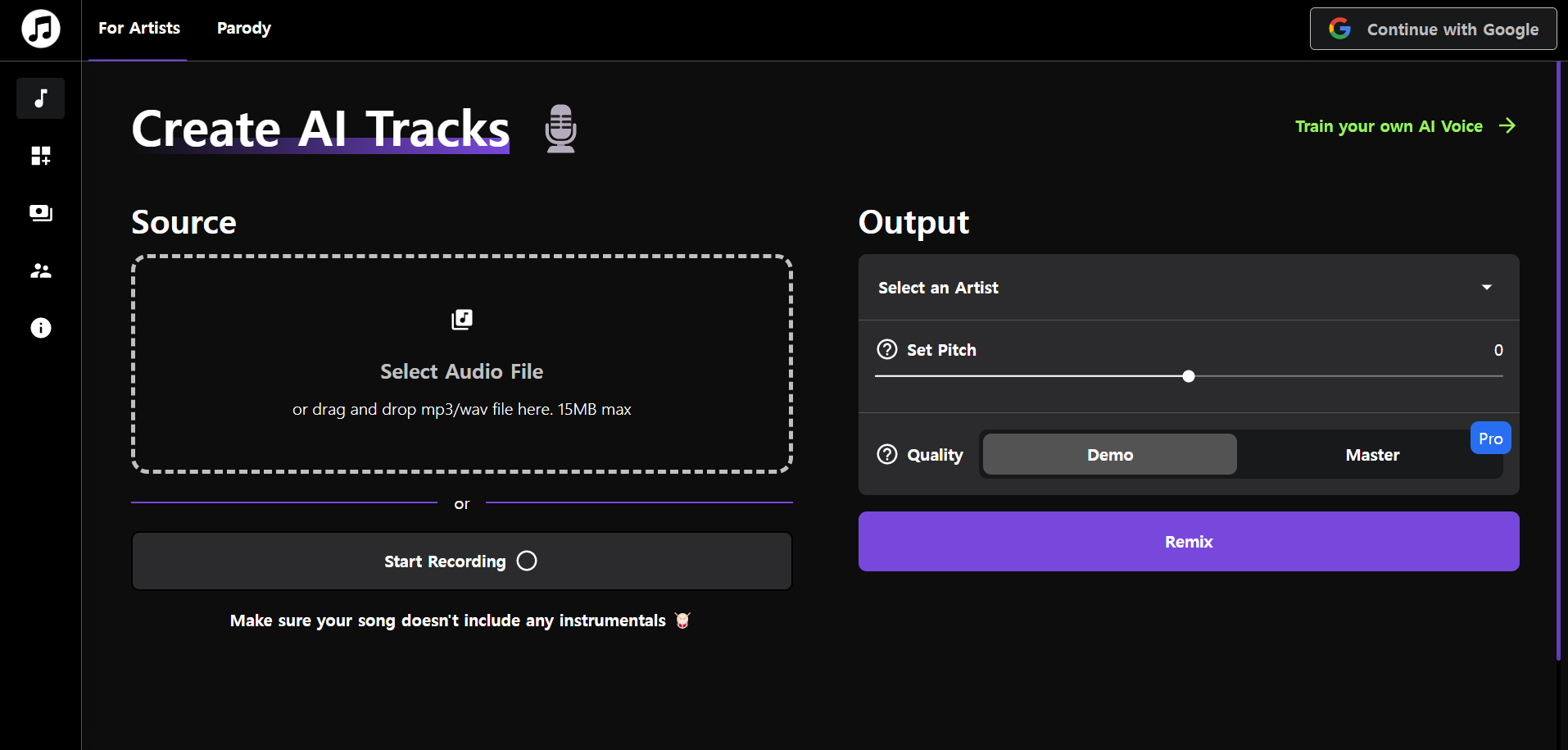 Musicfy ai 메인화면