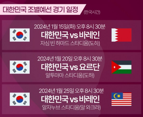2023 카타르 아시안컵 대표팀 경기일정