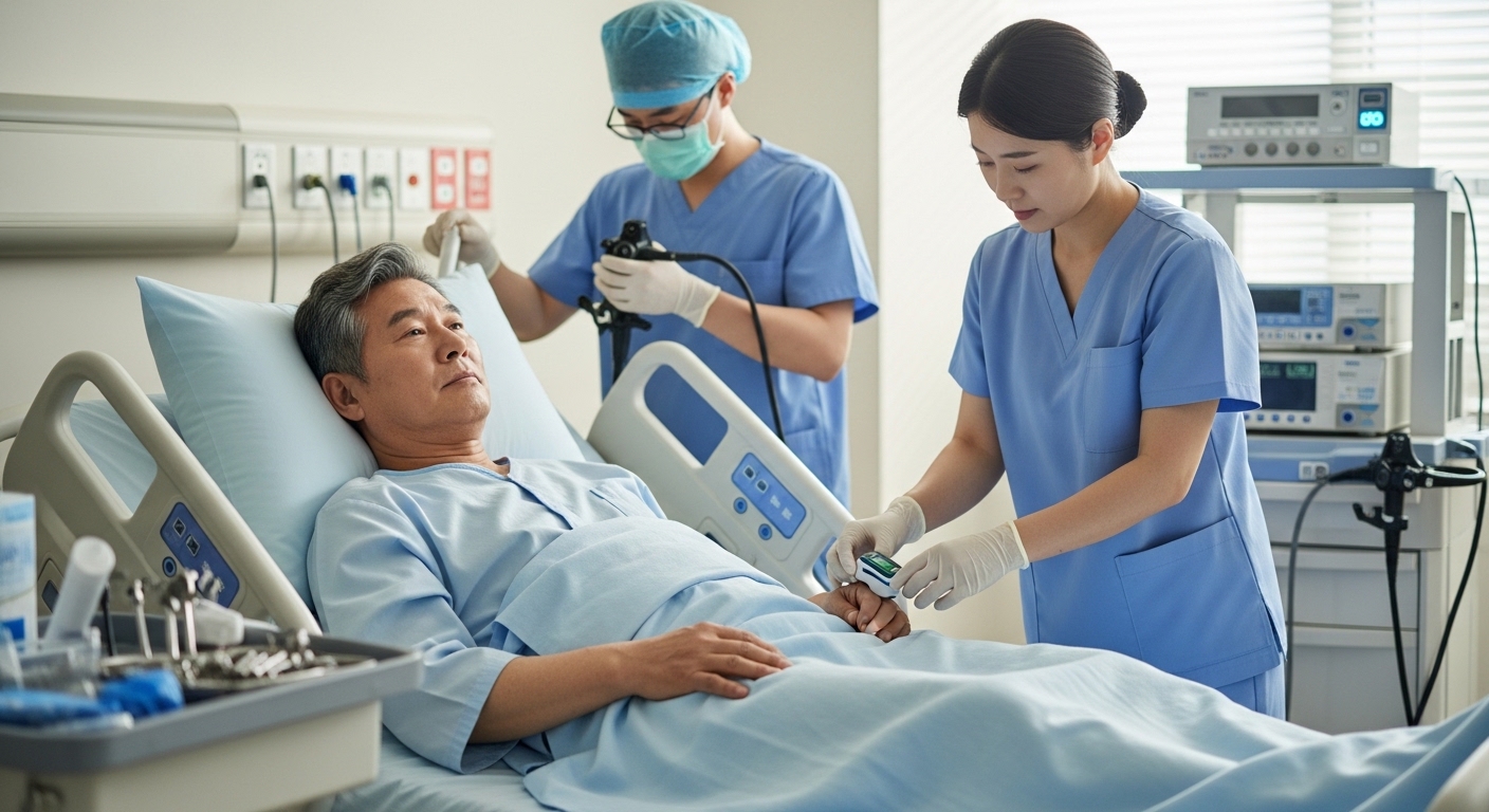 【IMG14 — 역류성 식도염 내시경 검사를 받는 60대 한국인 이미지】
