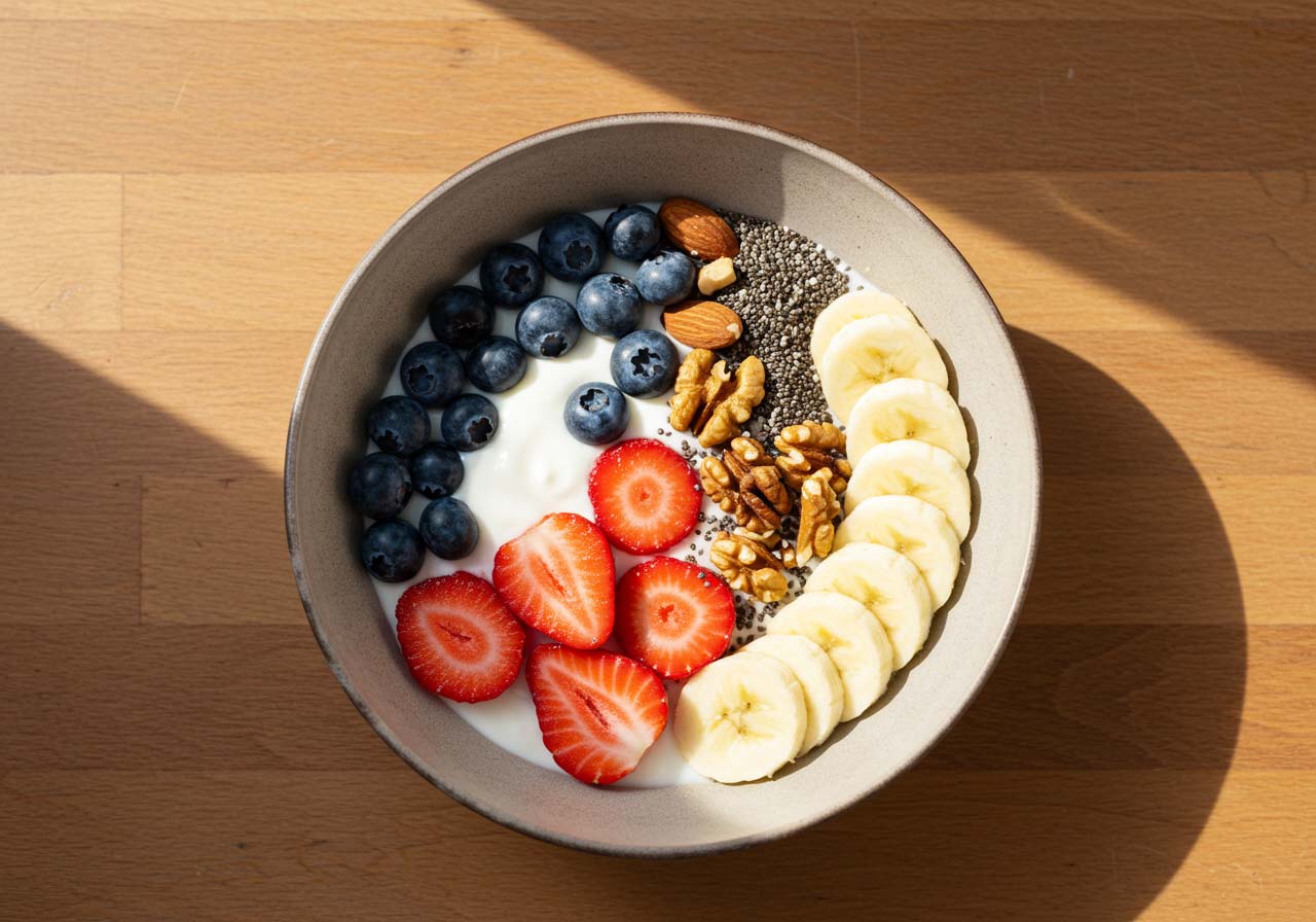 A nutritious breakfast bowl with plain yogurt