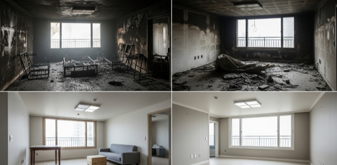 아파트 화재 복구 전후 청소 및 인테리어