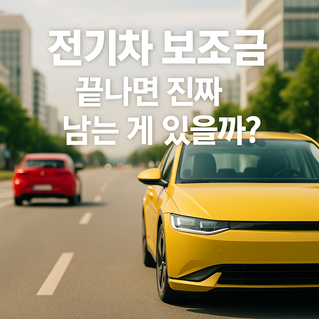 전기차 보조금 축소 이후에도 경제성을 따지는 운전자들을 위한 정보성 이미지, 노란색 전기차가 밝은 도로 위에 있는 장면