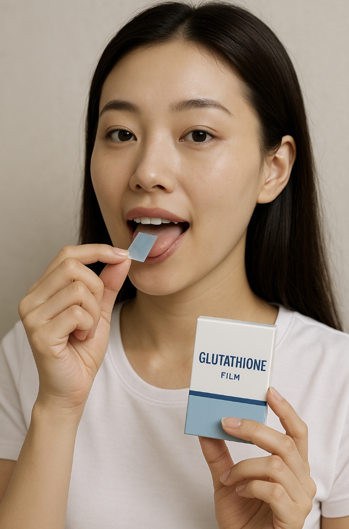 글루타치온 필름을 복용 중인 여성 사진