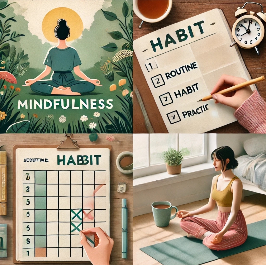 마음챙김, 루틴, 습관, 실천을 표현한 이미지
