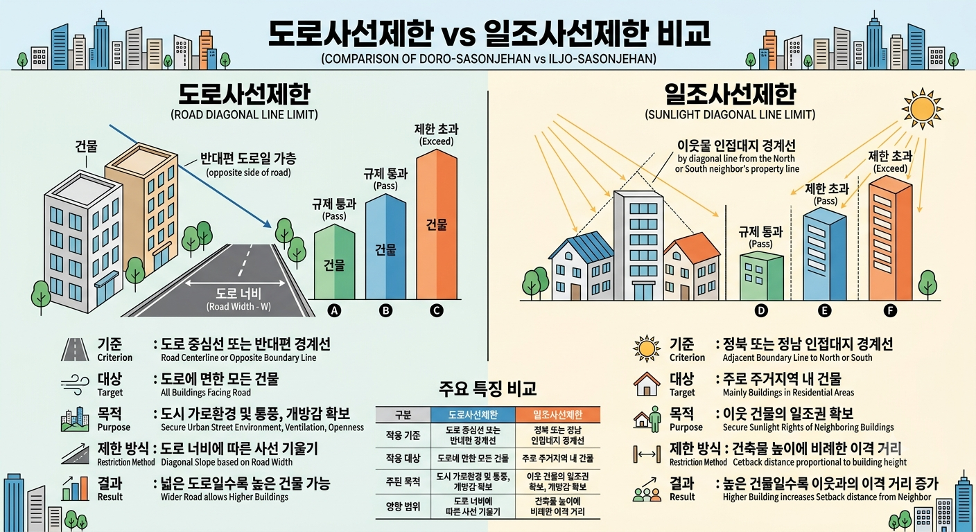 도로사선제한 vs 일조사선제한, 북향 땅 vs 남향 땅 가르는 빌딩 가치의 한끗 차이!!