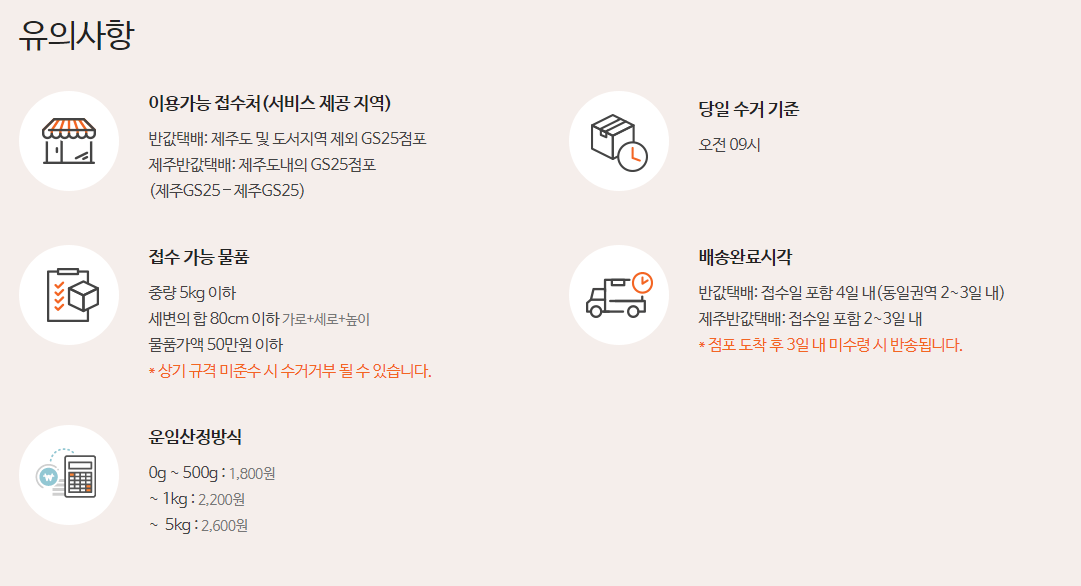 GS25 반값택배 이용시 주의사항