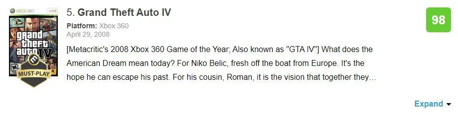 메타크리틱 높은 순위 top10