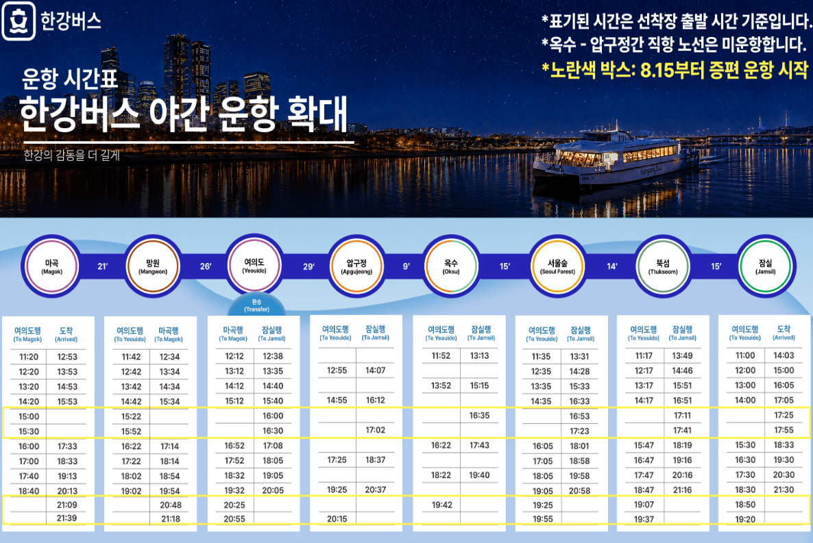 한강버스 시간표