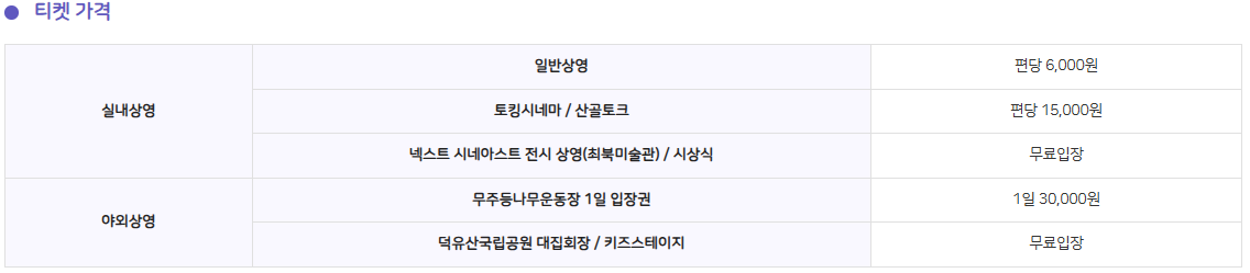 무주산골영화제 티켓 예매 방법