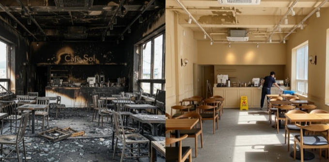 고흥 화재청소 후 복구 인테리어중