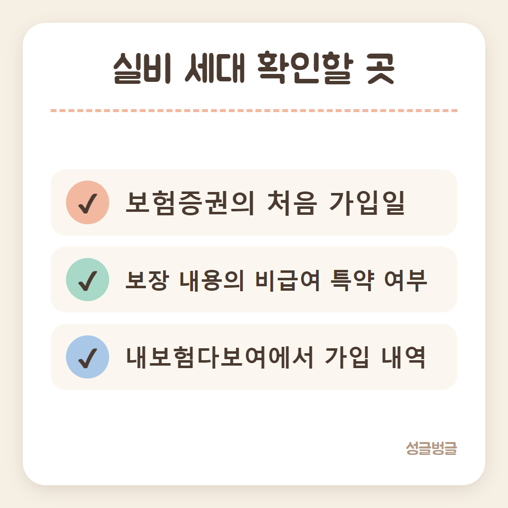 실비 세대 확인할 때 볼 곳을 정리한 확인 카드