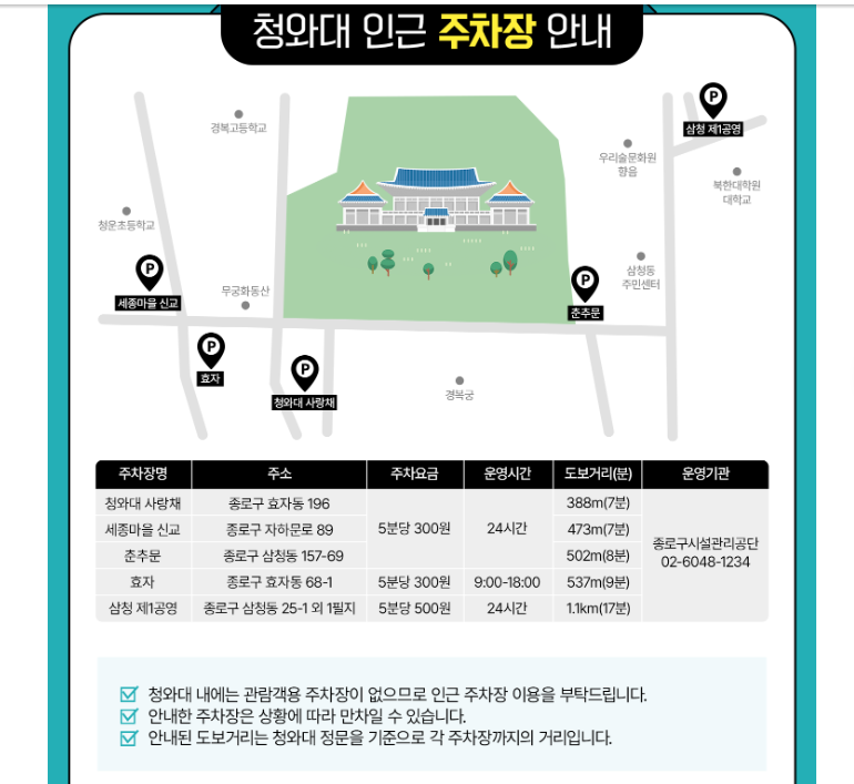 청화대 인근 주차장 청화대 공식 홈페이지