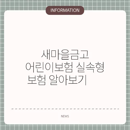 새마을금고 어린이보험 실속형 보험 알아보기 🐣