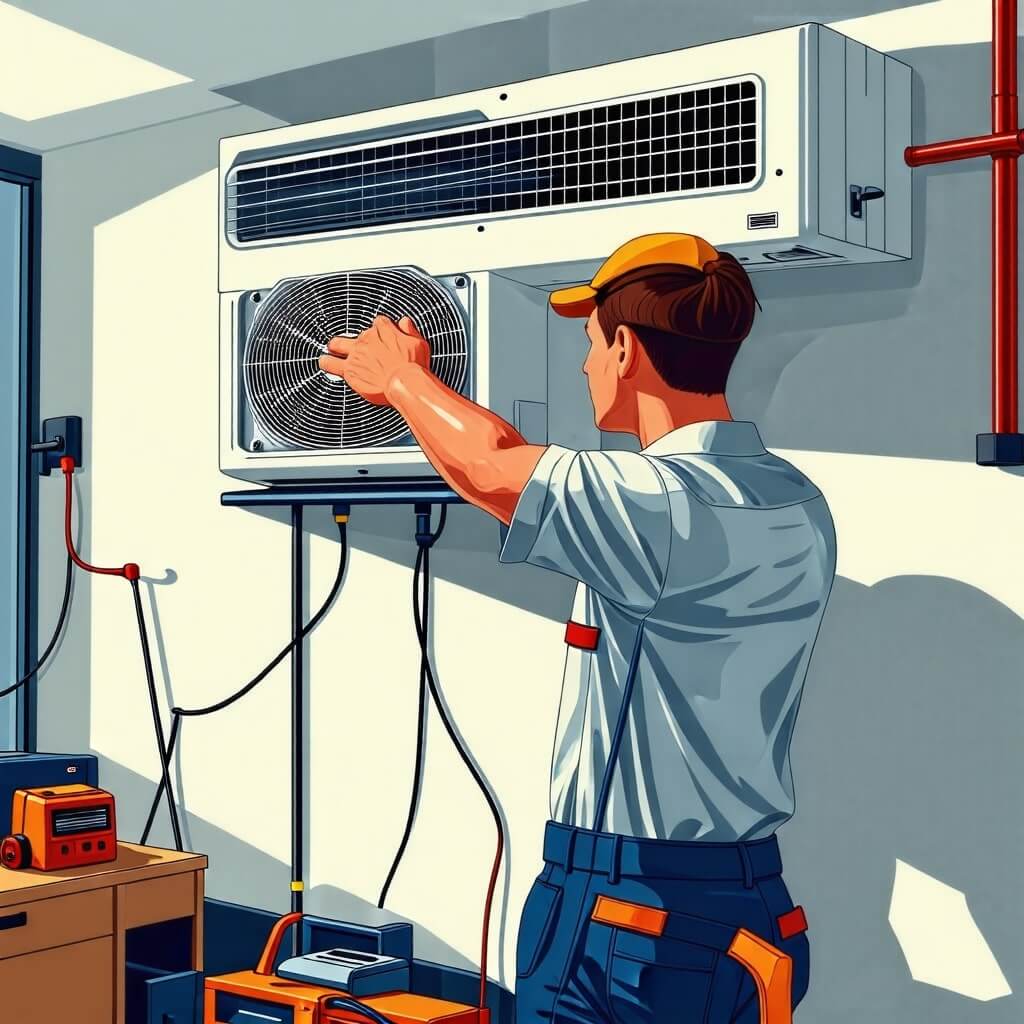 전문가가 냉난방기를 설치하는 과정