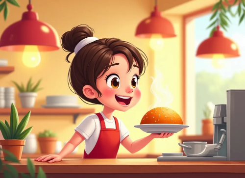 식당-근무-여자-음식