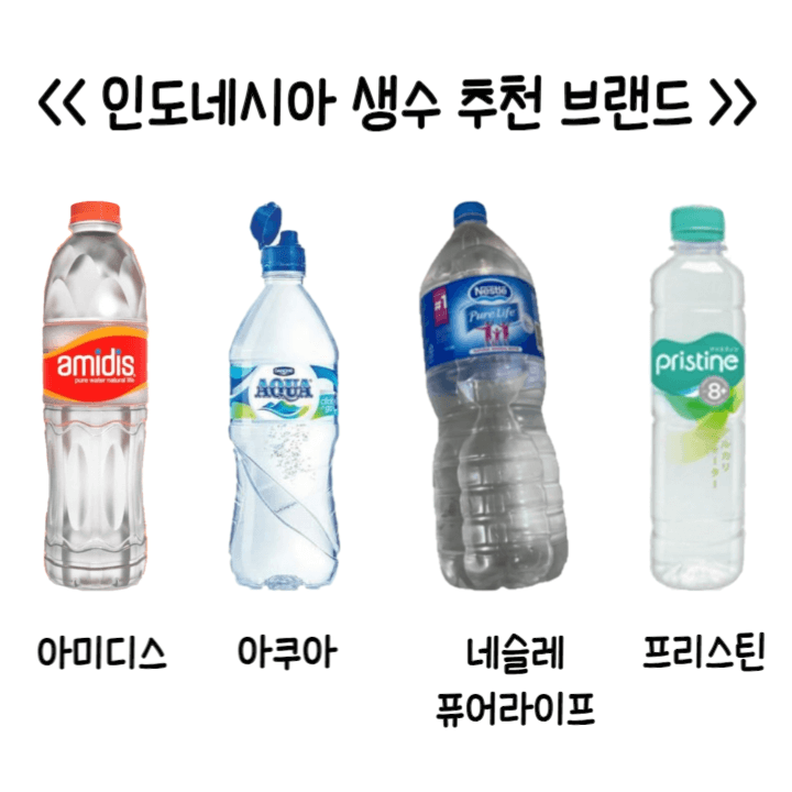 인도네시아 생수 브랜드 아미디스, 아쿠아, 네슬레 퓨어라이프, 프리스틴