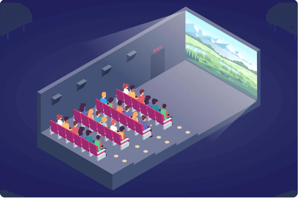 영화관에서 영화를 보는 모습