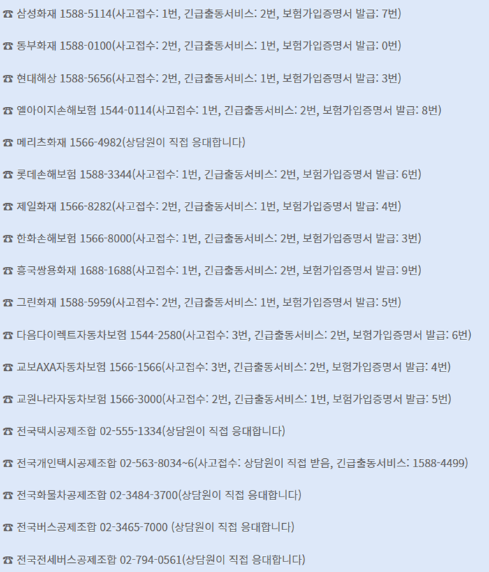 보험사 긴급출동서비스 전화번호 목록 그림 파일