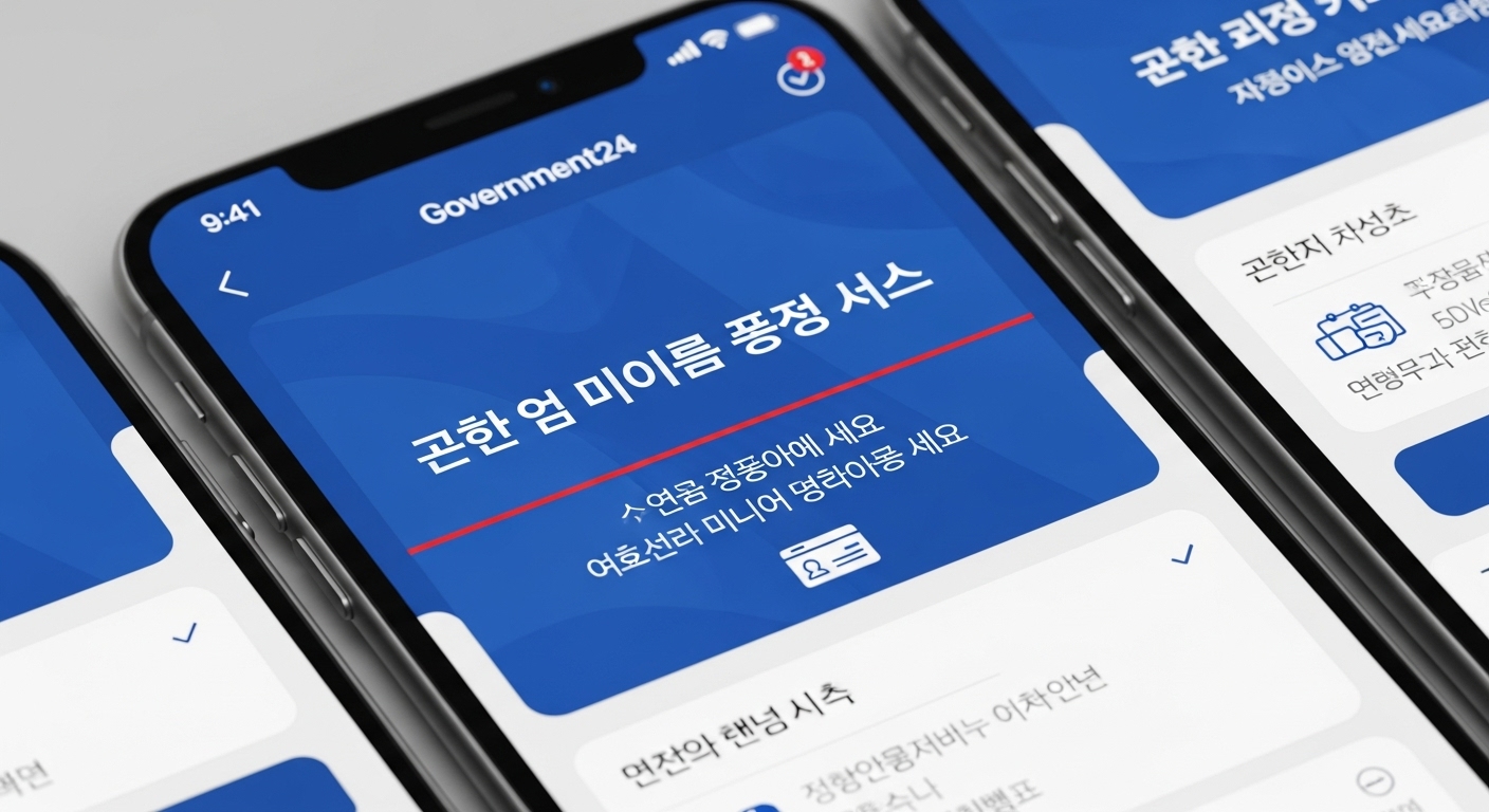 정부24 앱에서 '주민등록증 모바일 확인 서비스' 메뉴가 강조된 스마트폰 화면