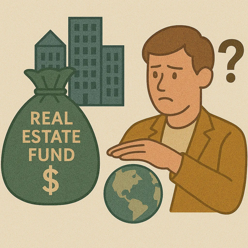 해외-부동산-펀드에-개인이-투자할-때-안전성과-위험성을-고민하는-모습을-상징적으로-표현한-일러스트-도시와-지구본-그리고-투자자-이미지