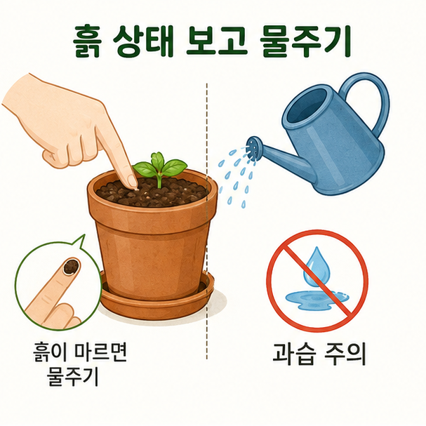 화분의 흙 상태를 확인한 뒤 물을 주고 과습을 피하는 방법