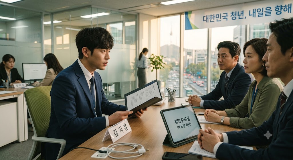 진로를 정하지 못해서 고민중인 청년이 도움을 받는 모습