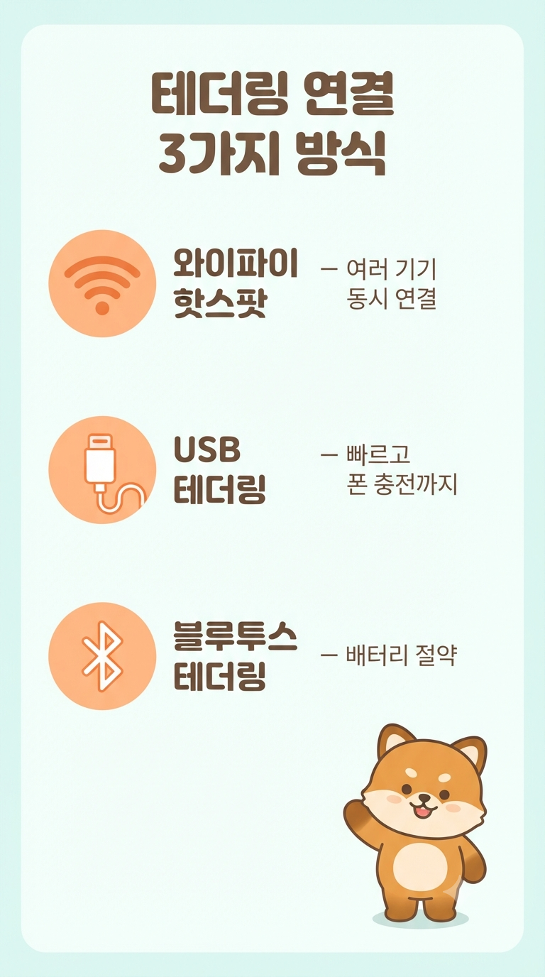 폰으로 노트북 인터넷 쓰는 법, 핫스팟(테더링) 켜는 3가지 방법 (갤럭시·아이폰·USB)