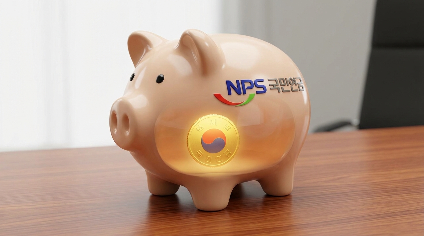 국민연금 환급금을 상징하는 보라색 저금통과 금화 이미지