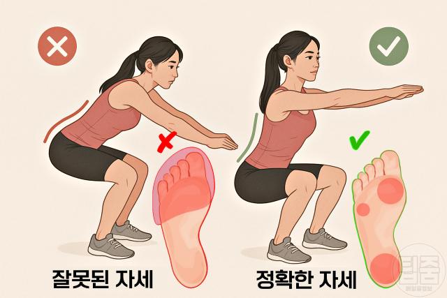 헬스장 초보 실수 스쿼트 자세 발 중심