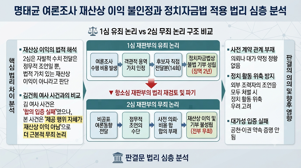 명태균 여론조사 재산상 이익 불인정과 정치자금법 적용 법리