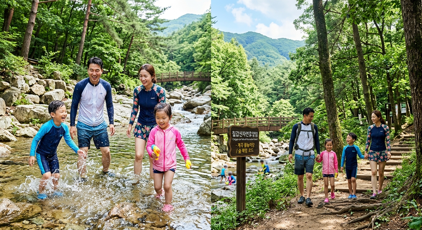 청양 칠갑산자연휴양림에서 즐기는 아이들을 위한 물놀이와 알찬 숲 체험.