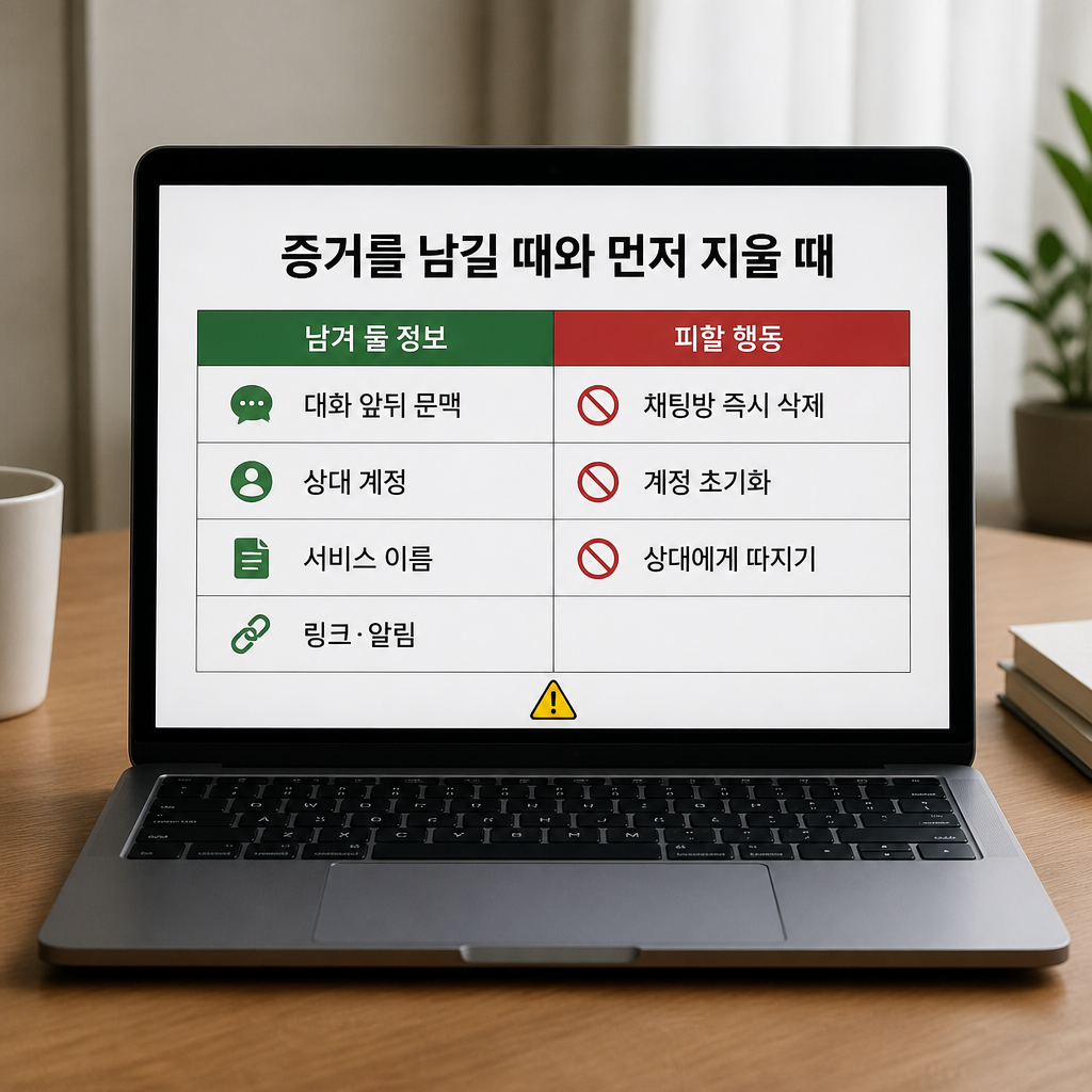 온라인 채팅 기록에서 보존할 정보와 피해야 할 삭제 행동을 비교한 표