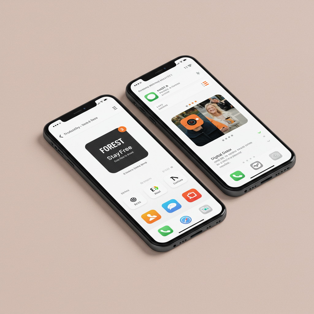 Forest, StayFree, Digital Detox 앱이 보이는 스마트폰 화면