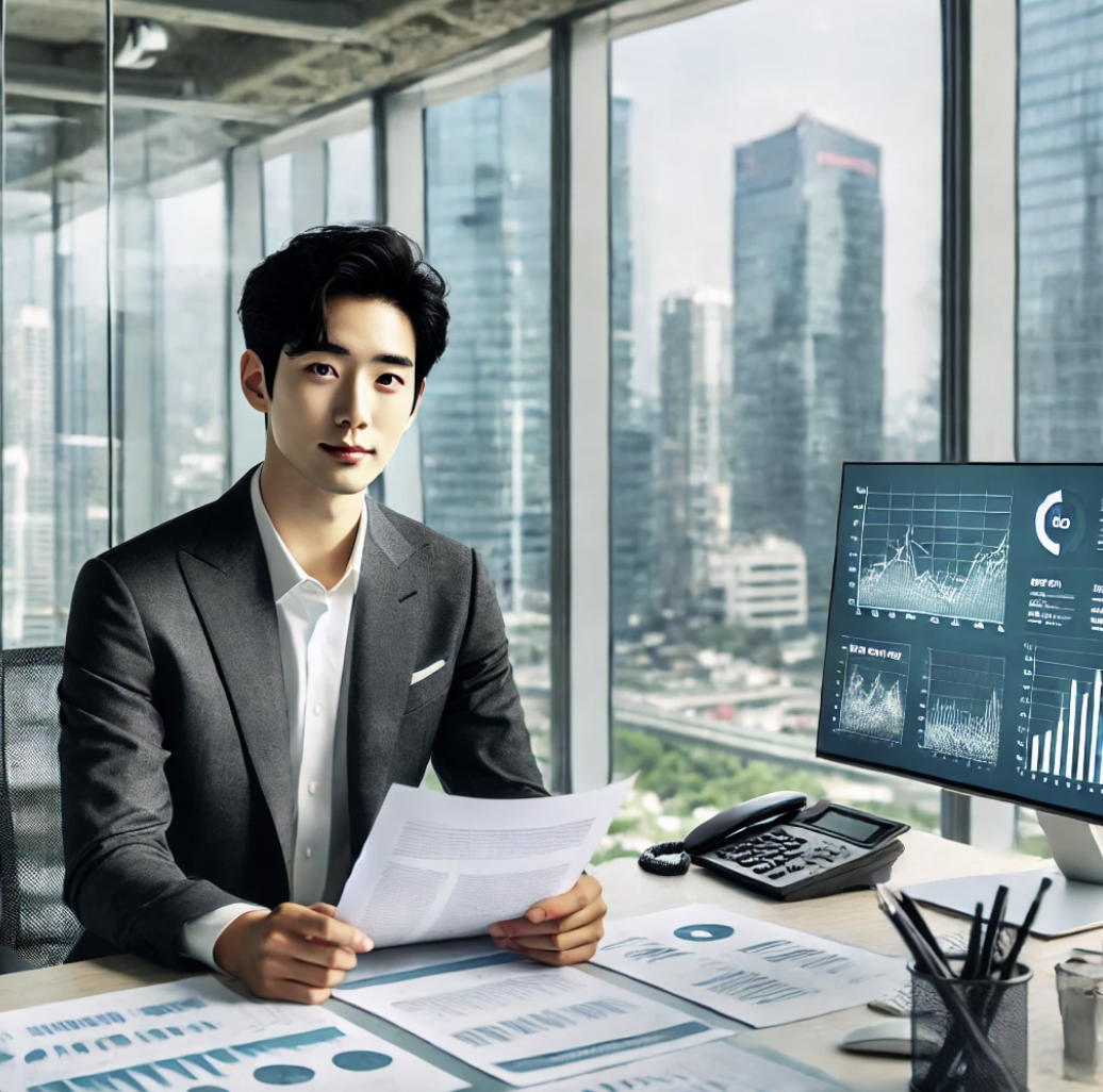 건강보험 문서를 검토하는 직장인