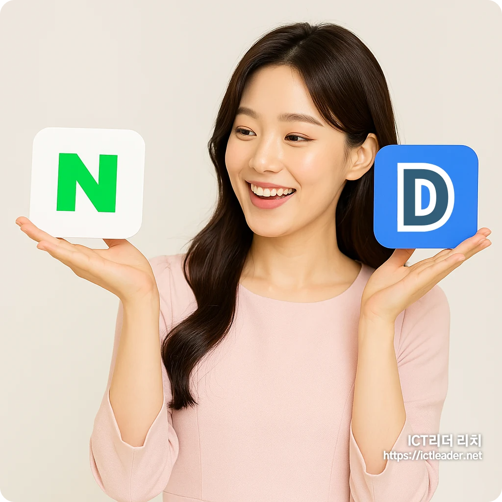밝고 환한 피부의 20대 여성이 두나무와 네이버의 합병 이슈에 반응하며 자연스럽게 미소 짓는 모습. 단순하고 깔끔한 구도 속 전문가적인 분위기를 전달하는 프리미엄 썸네일.
