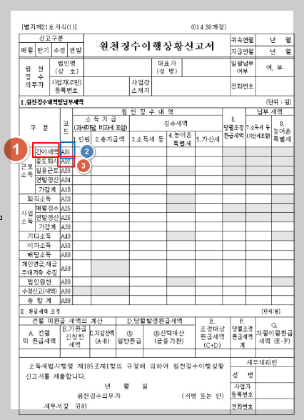 원천징수이행상황신고서-샘플