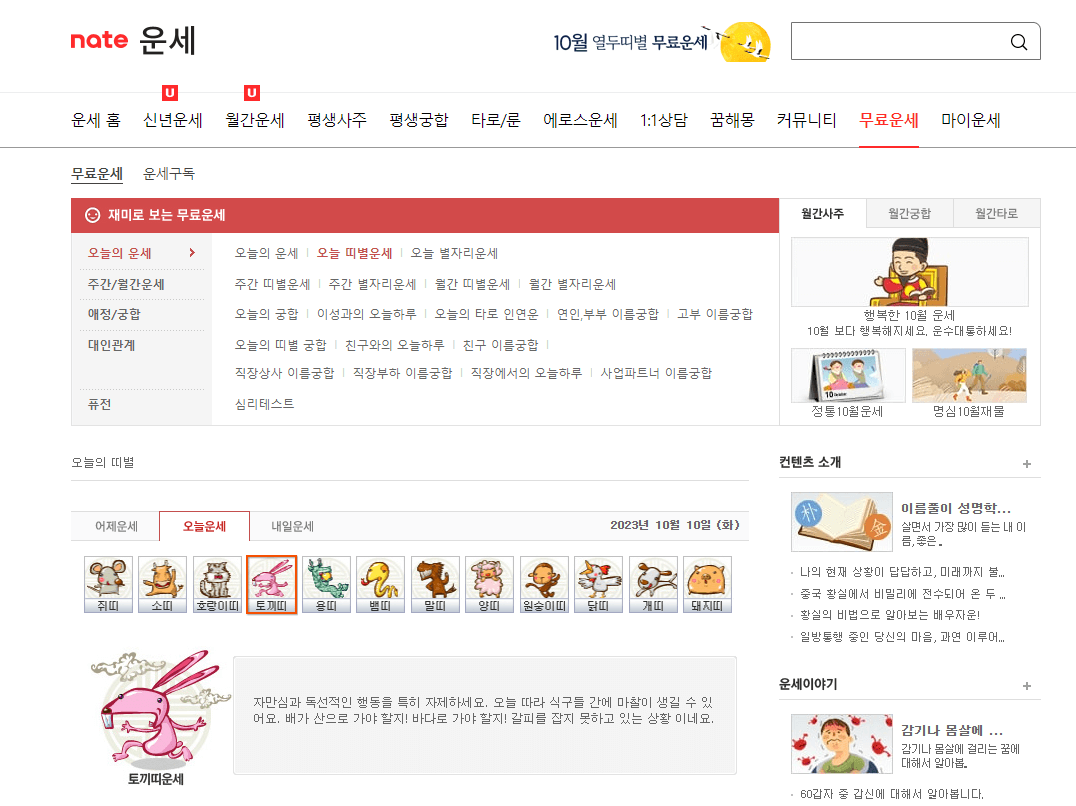 네이트 무료 운세