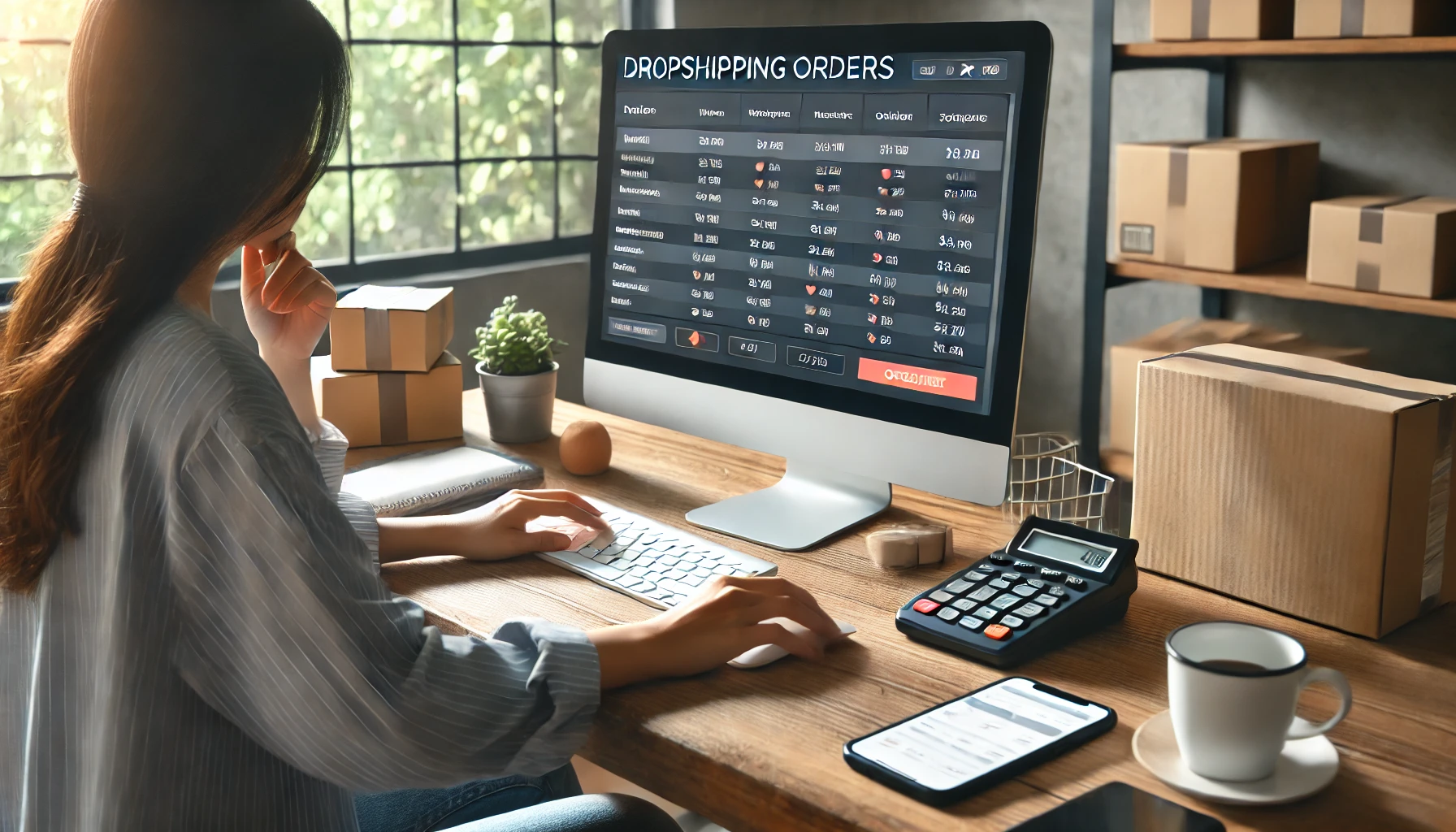 이커머스 창업자가 위탁 주문을 관리하는 장면 &ndash; 홈 오피스에서 온라인 스토어를 운영하는 모습