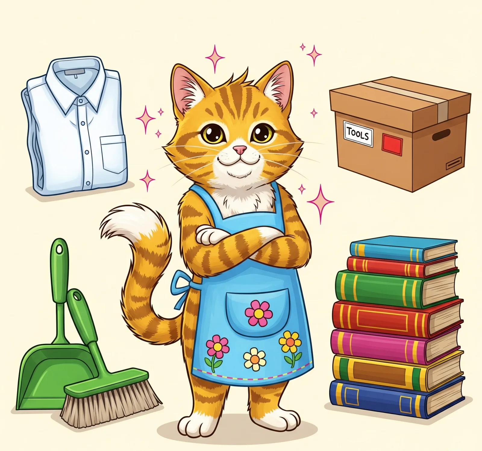 정리정돈 천재 고양이 그림, Illustration of an organizational genius cat