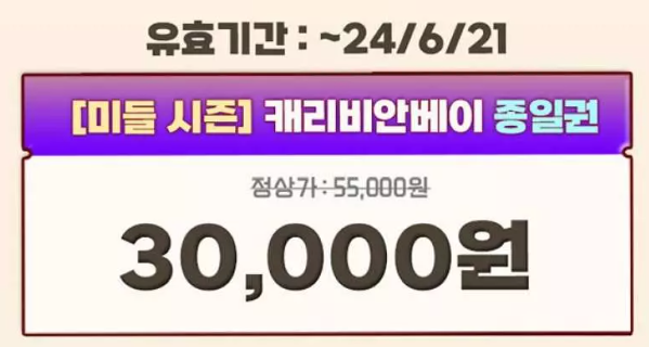 캐리비안베이 미들.하이시즌 입장료 할인방법