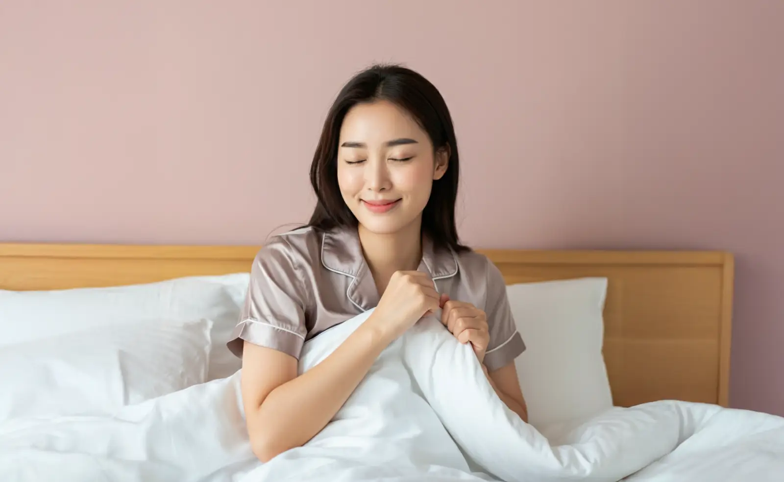 침대에서 일어나는 여성