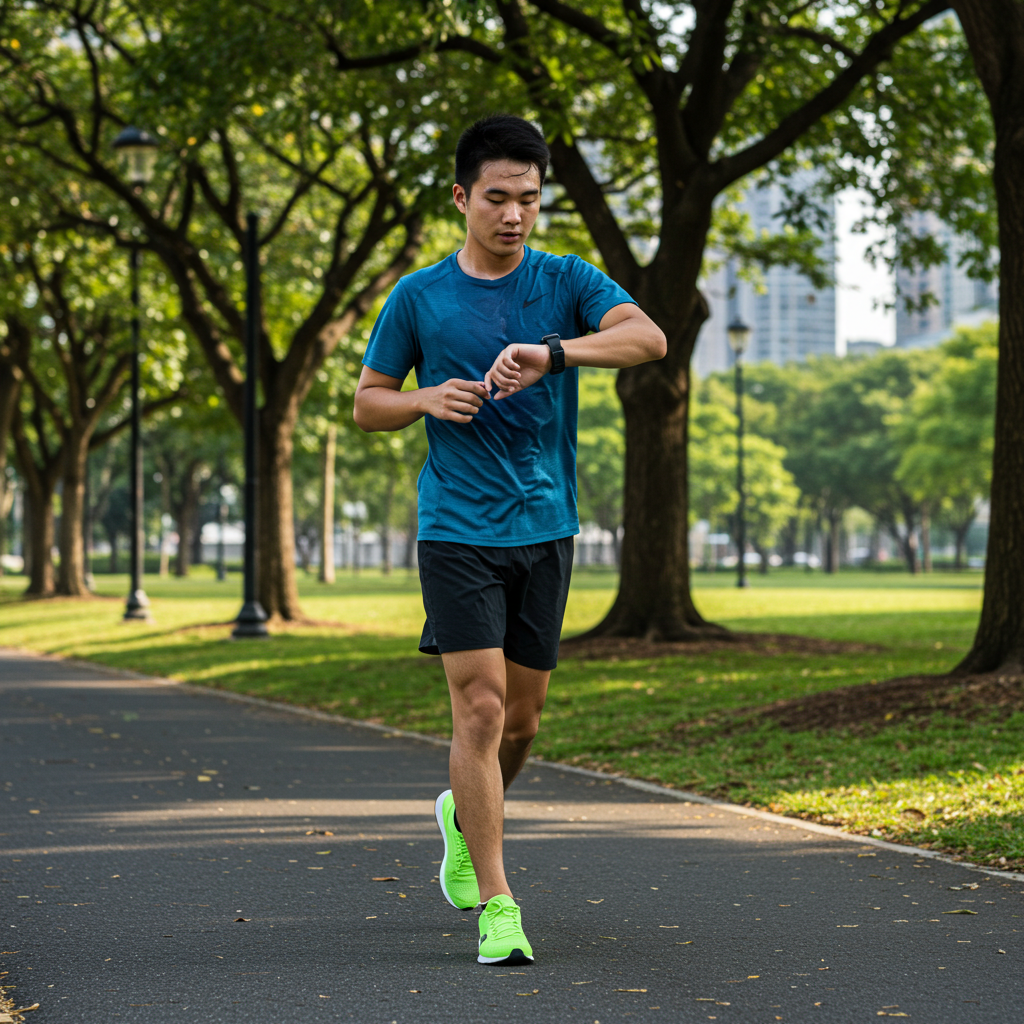 스마트워치로 페이스를 관리하는 모습